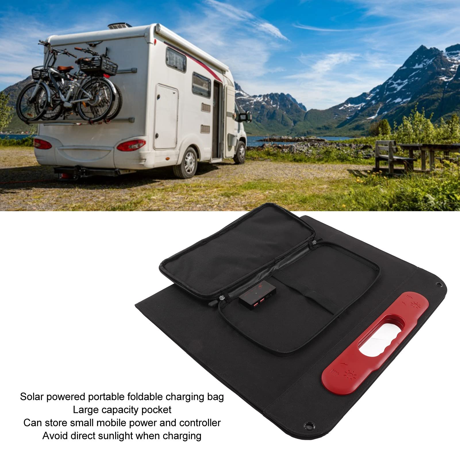 Qcwwy Pannello Solare Portatile Pieghevole 60W Monocristallino, Kit con | Superficie in ETFE ad alta efficienza per alimentatore da esterno per yacht da barca da campeggio
