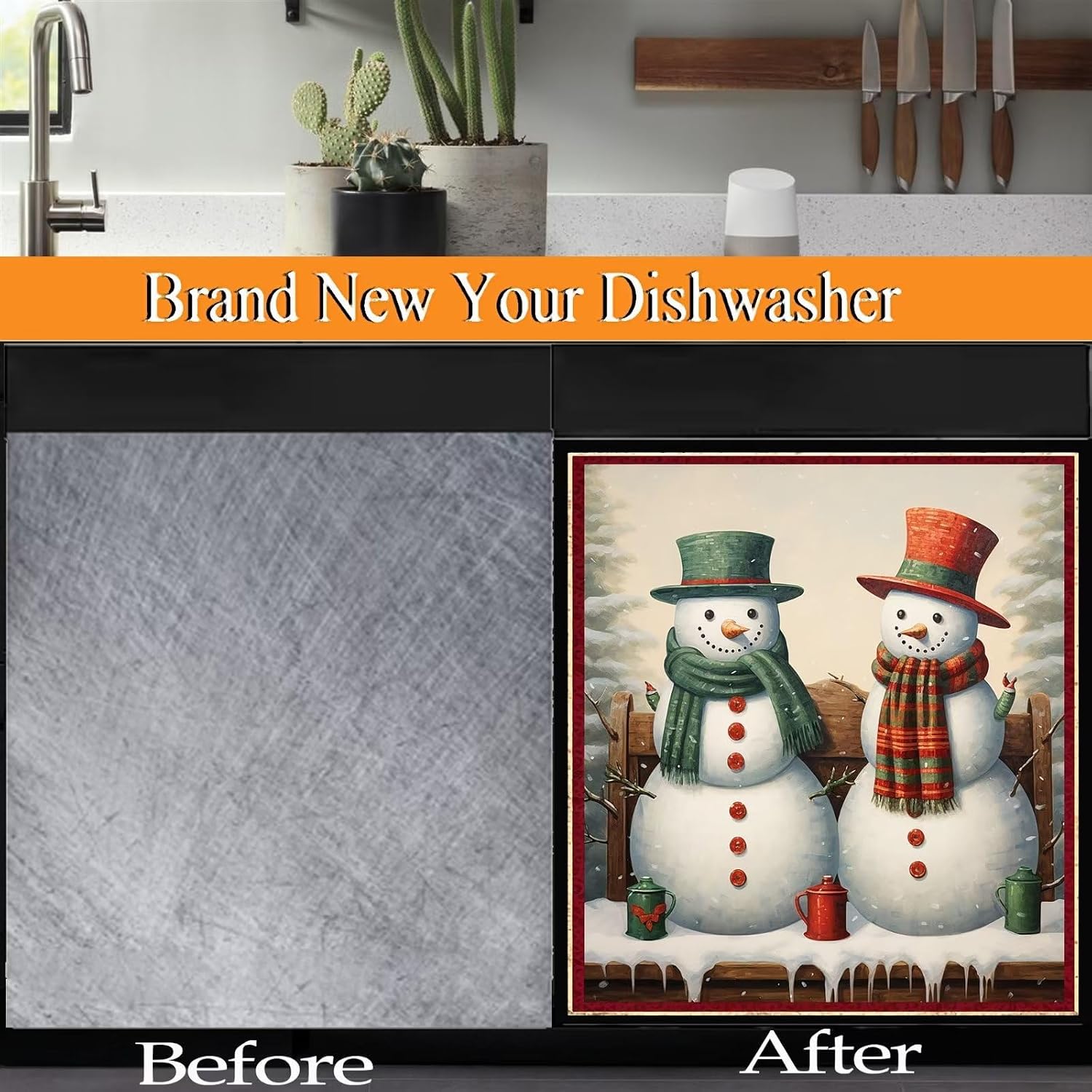 Dishwasher Magnet Cover Kitchen Decor,Country Winter Xmas Snowflake Snowman Couple Refrigerator Magnetic Door Cover Vinyl Decal,Home Appliance Magnet Sticker Sheet 23 W x 26 H inches