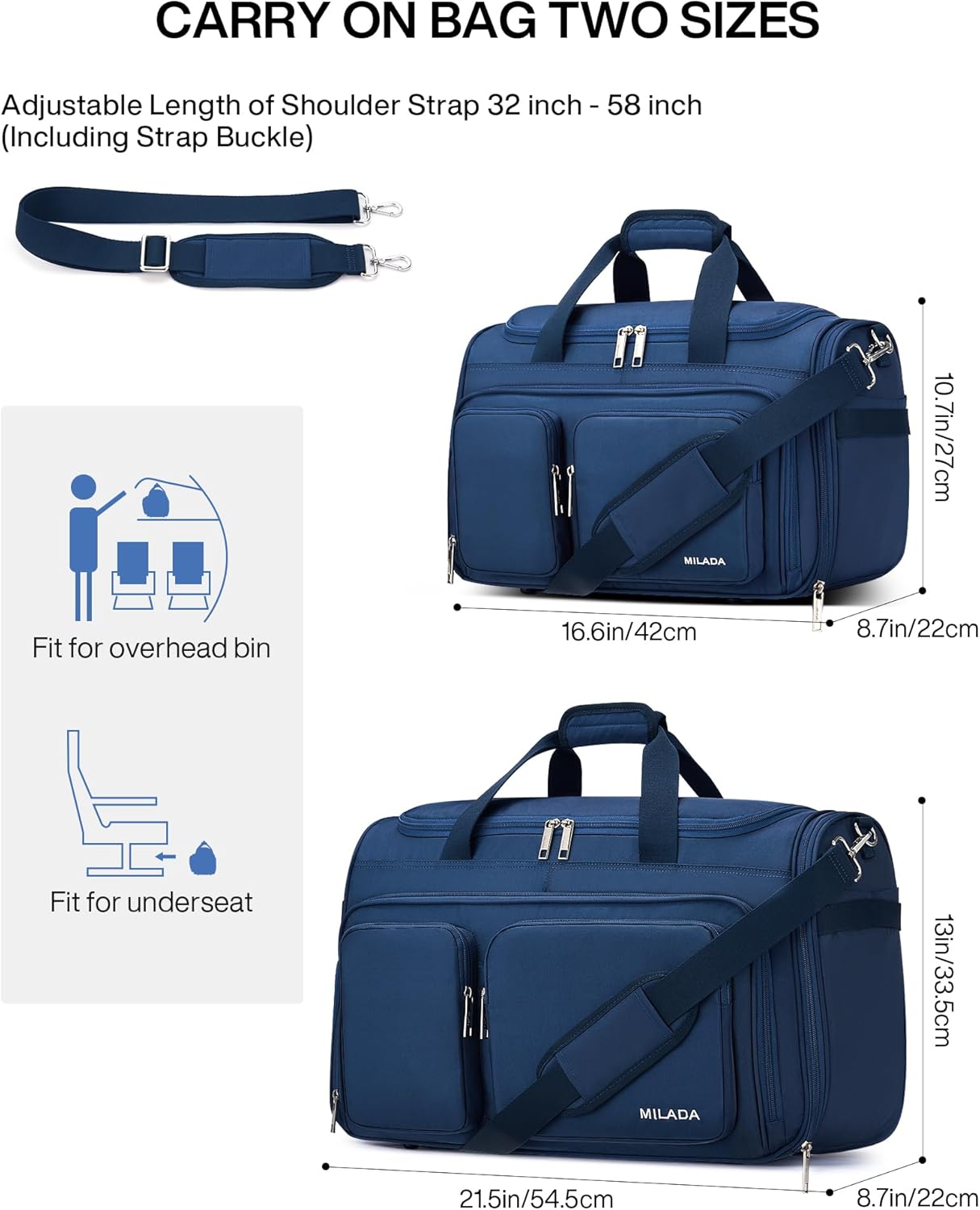 MILADA Underseat Carry On Luggage Bags for Travel Lightweight Foldable Carry On Bags for Airplanes Small Duffle Bag for Men Women TSA Approved Underseat Bag Travel Tote Bags, Blue - Image 2