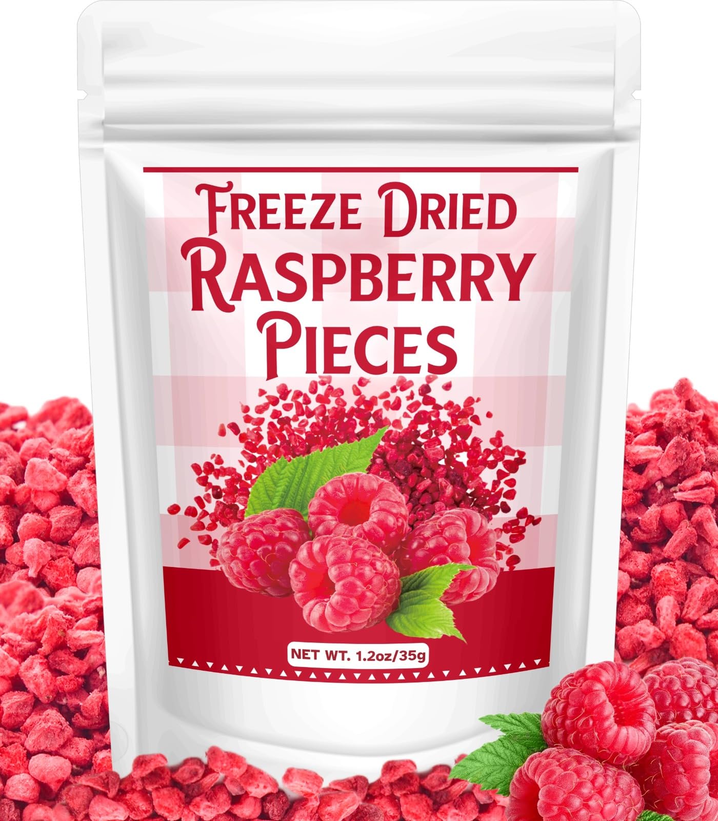 Premium Freeze Dried Raspberry Pieces - 35g (1.2 oz) Dried Berry | No Added Sugar | Crunchy Tart Topping for Yogurt, Snacks, Baking & Smoothies | Resealable Pouch