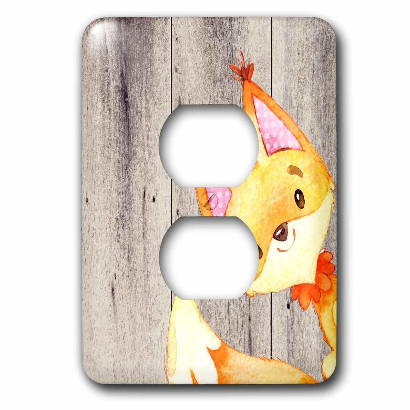 Fox Animaux forêt illustration aquarelle 3D Rose lsp_252395_6 double plaque de prise multicolore