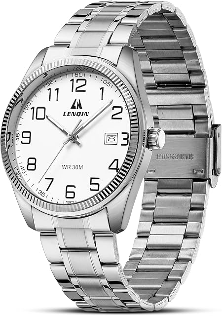 LN LENQIN Montres homme en acier inoxydable imperméable Montres quartz analogique pour hommes avec affichage de la date Classic Business Wrist Watch avec bande réglable