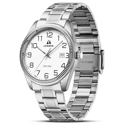 LN LENQIN Mens Watches Easy Read Stainless Steel Analog Quartz