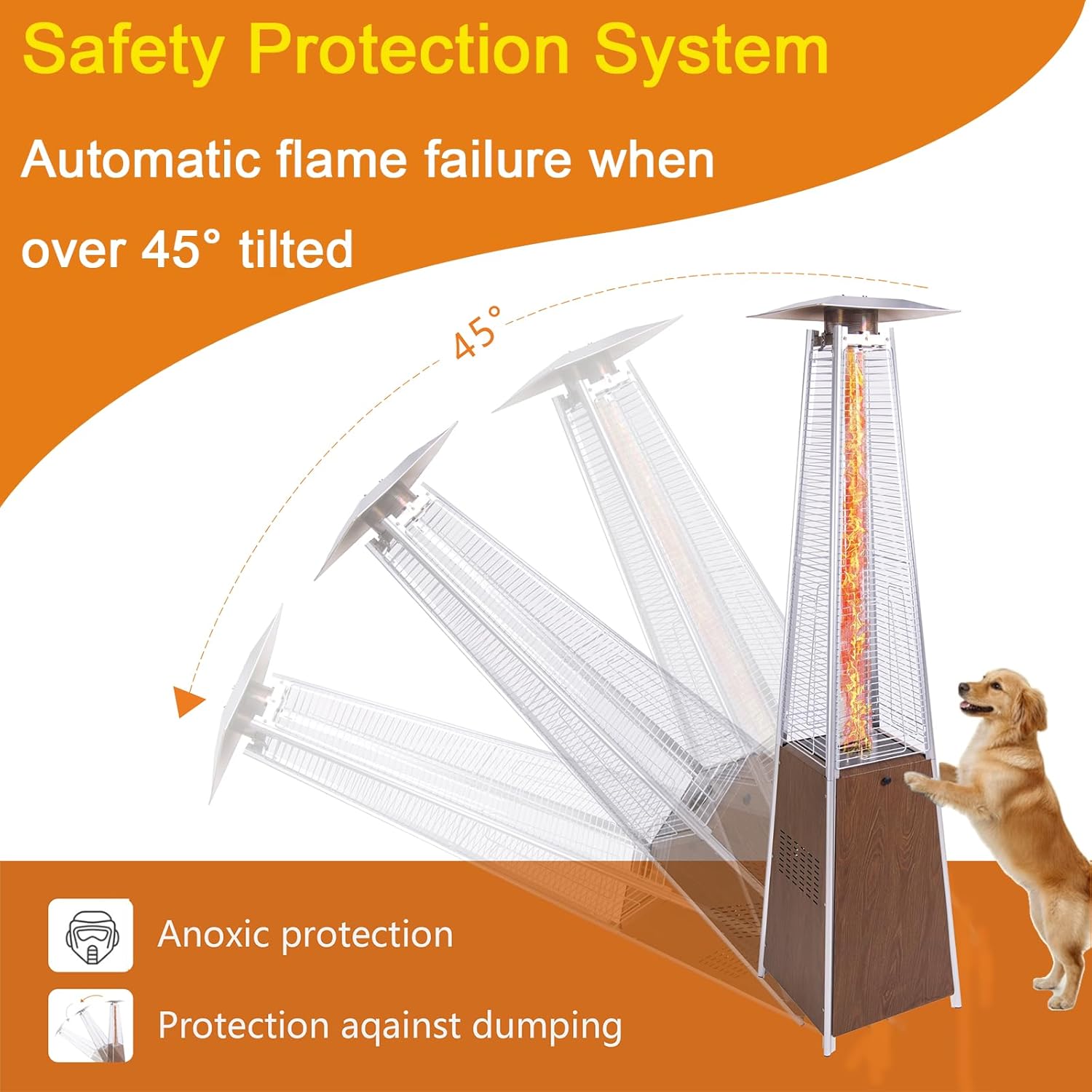 Pyramid Patio Heater with Cover, 48,000 BTU Portable Propane Heater with Wheels, 360° Outdoor Heater with Glass Tube, Large Space Patio Heater for Backyard, Party, Commercial Spaces, Brown