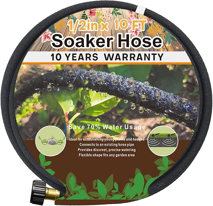 Holldoor 1/2’’ Soaker Hose 10 Ft 15Ft, Soaker Hose for Foundation Watering, Garden