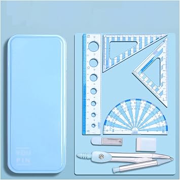 maths set protractor setRuler Set 7Piece Set Student Exam Geometry Set with Protractor Drawing Triangle Eraser Compasses Eraser Ruler for Children School Supplies Math Set Ruler Kit Color Blu  Co
