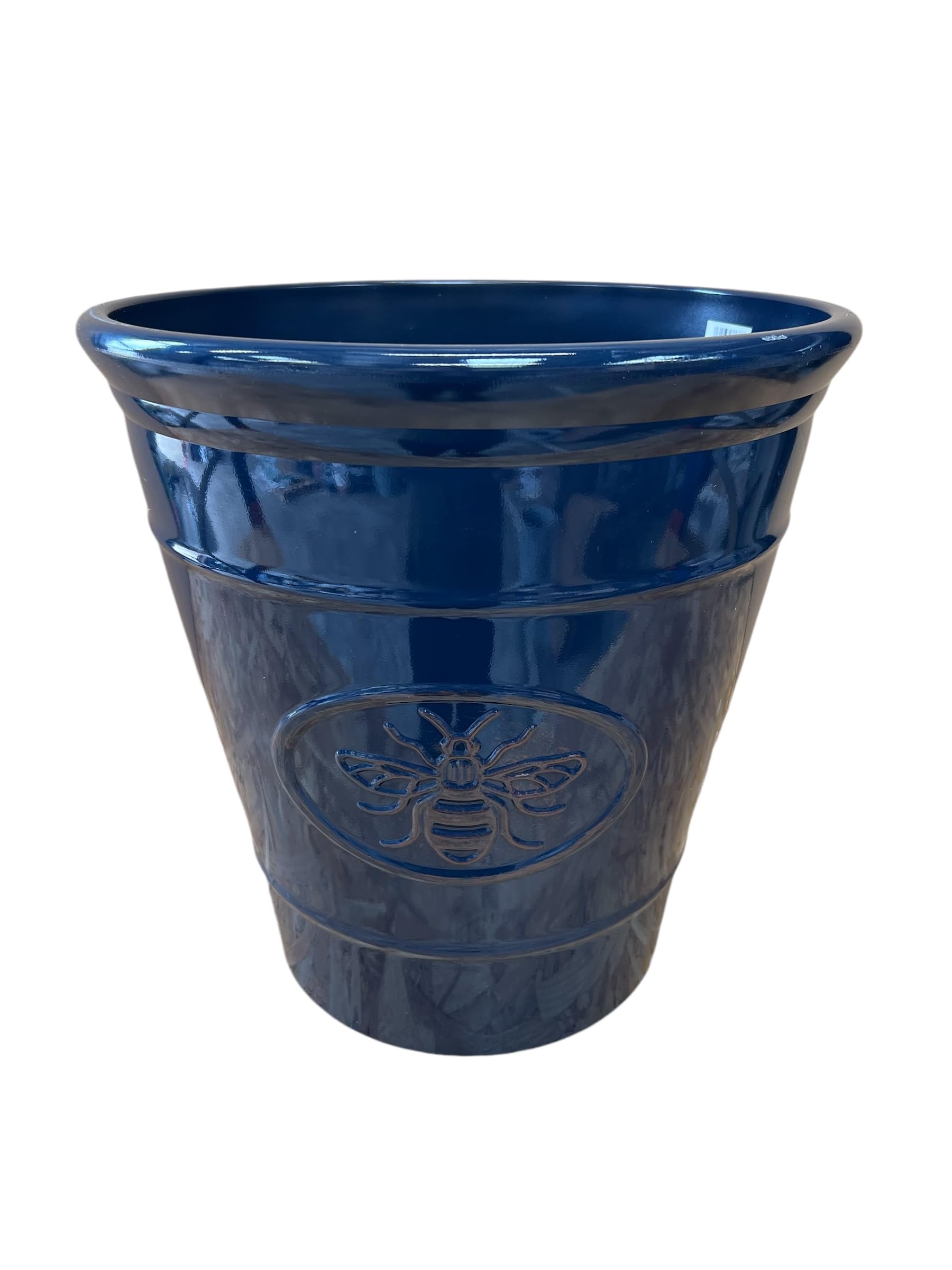 AKKIN Garden Supplies Decorative High Qaulity Round Plastic Bee Planter Plant Pot Dark Blue - Ceramic Look - 30cm (D) 30cm (H) 14 Litre Volume - Indoor or Outdoor Use