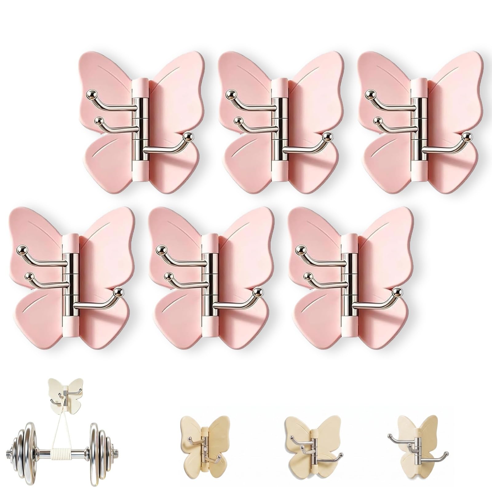GHRKLP Rotating Butterfly Adhesive Wall Hooks, Cute No-Drill 3-Prong Swivel Hangers with Adjustable Wings,Saving Hooks for Inner & Outer Corners,for Dorm Entryway(Color B,6pcs)