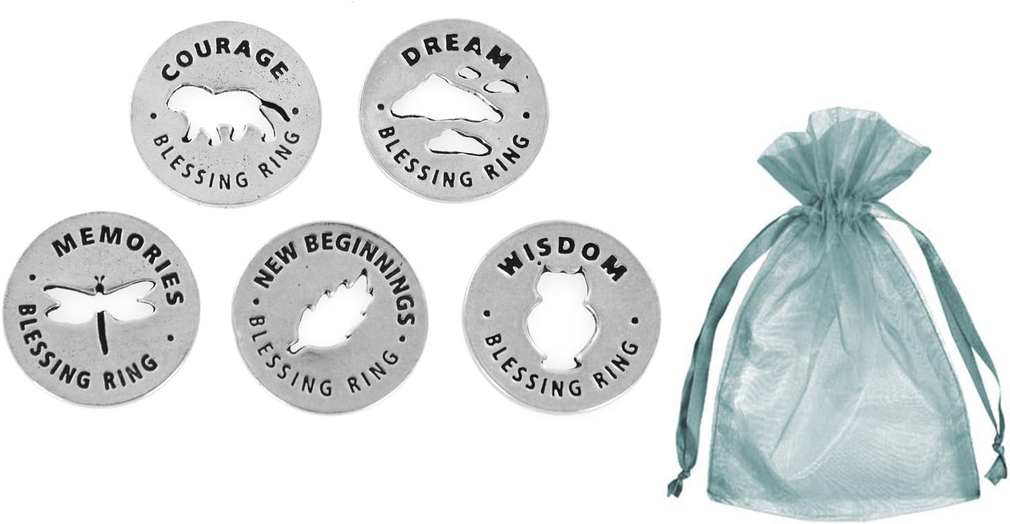 Whitney Howard Bag of New Beginnings Blessings Rings Pewter Coin Tokens, Bag of 5