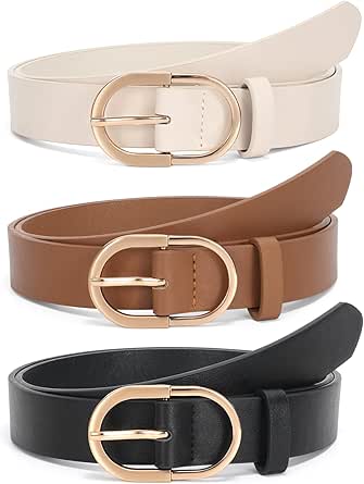 Women's Plus Size Fashion Leather Belt With Square Gold Buckle - For Jeans, Pants, Dresses