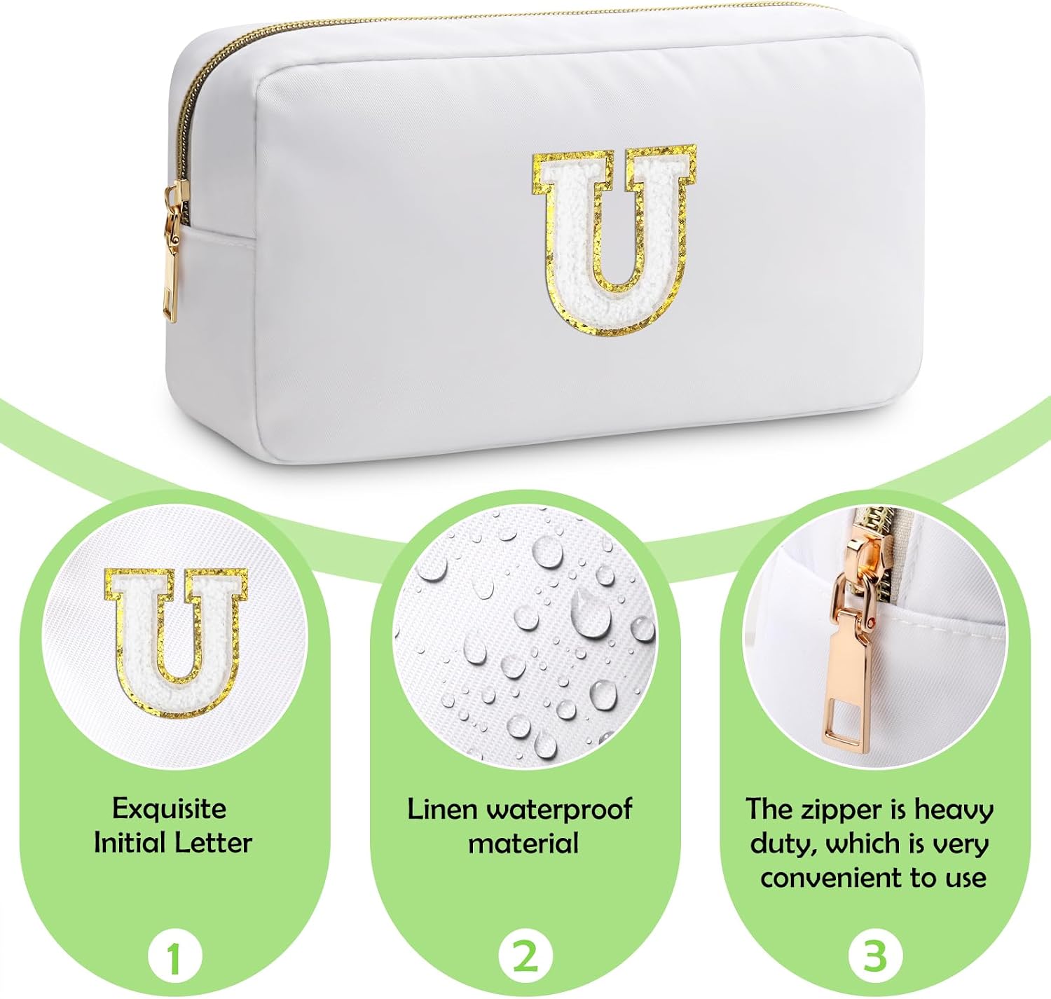 Initial U Makeup Bags Initial Letter A-Z Cosmetic Bag for Women Friends Daughter Sister Mom Inspirational Gifts Travel Toiletry Bag Christmas Birthday Gifts for Her Bridesmaid Bff Makeup Pouch U image 3