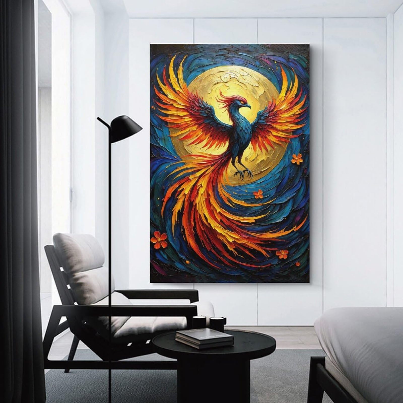 Junmoney Unframe-Style-17 Wall Picture Print Majestic Phoenix Rising Vibrant Impasto Oil Painting Of Fire And Rebirth, 12X18inch(30X45cm), For Contemporary Homes, Apartments Or Offices, Decorative Canvas Decor For Home Updates