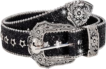 Women Bling Rhinestone Belt Y2k Vintage Punk Goth Embossed Buckle Cowgirl Cowboy Western Star Belt Jeans Accessories