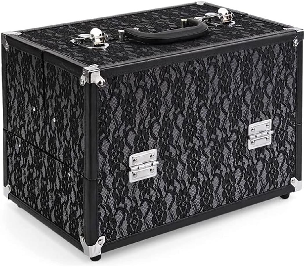 Makeup Train Case Portable Cosmetic Case - 4 Tier Trays Professional Makeup Storage Organizer Box Make Up Carrier Travel Case for Women and Girls - Black