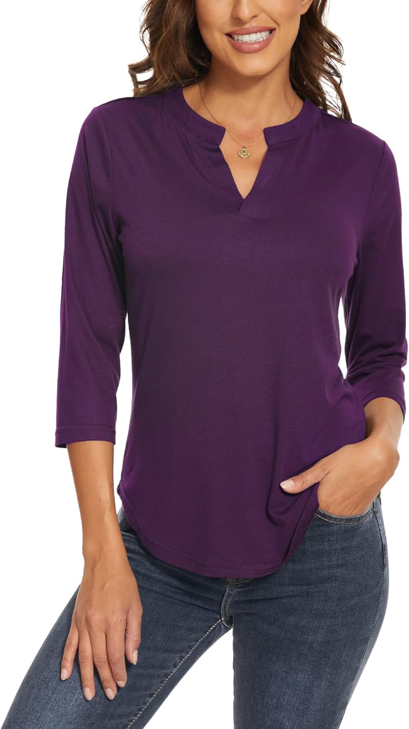 Womens Tops 3/4 Sleeve V Neck Shirt Casual Tunic T-Shirts Dressy Work Blouse