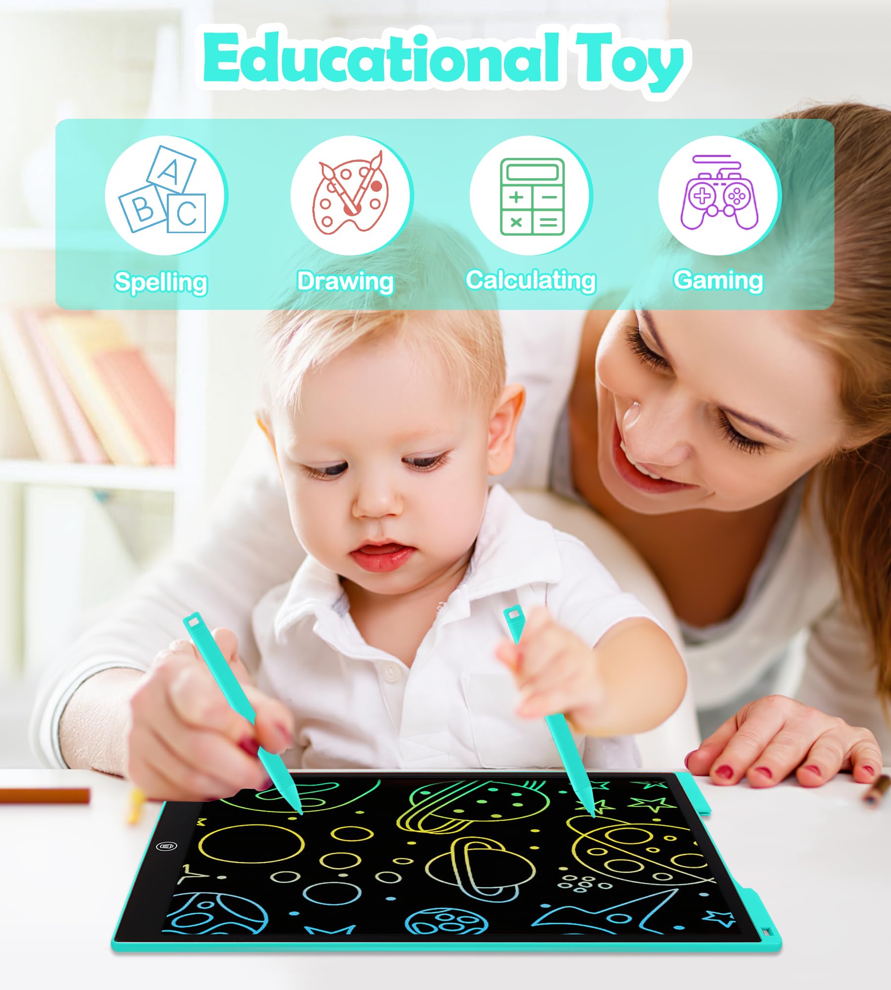 Tavoletta Grafica LCD Scrittura 15 Pollici, Tavoletta Grafica Bambini Elettronica Digitale da Disegno con Penna Giochi Giocattolo 3 4 5 6 7 8 9 Anni Regali di Natale di Compleanno per Ragazzi Ragazze