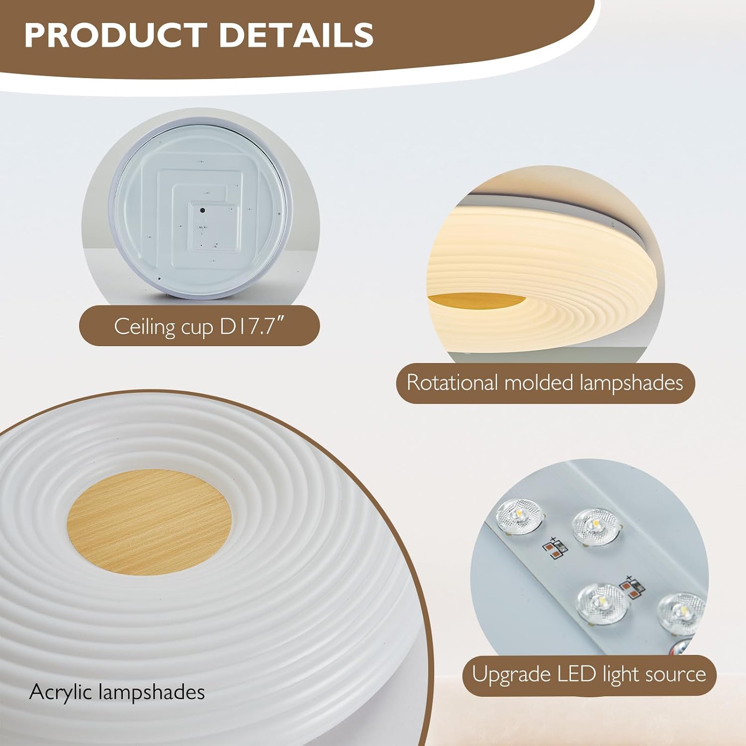 Dimmable Led Ceiling Light with Remote Control, 19.6 Inch 48W 3000K-6000K Dimmable, Modern Creamy White Round Ceiling Light for Bedroom, Kitchen, Living Room
