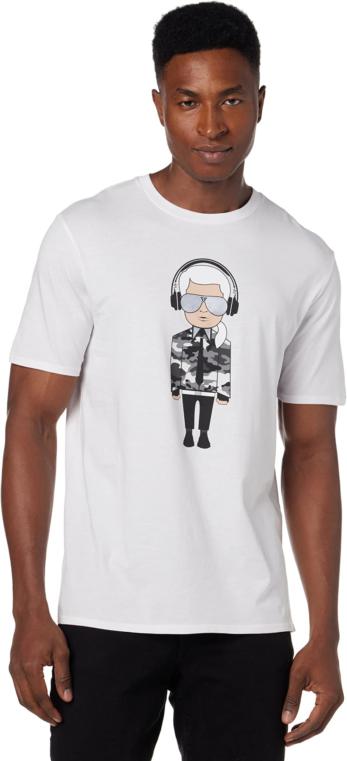 Men's Reflective Men’s T-Shirt, Karl Character with Headphones Short Sleeve Crew Neck Men’s Shirt