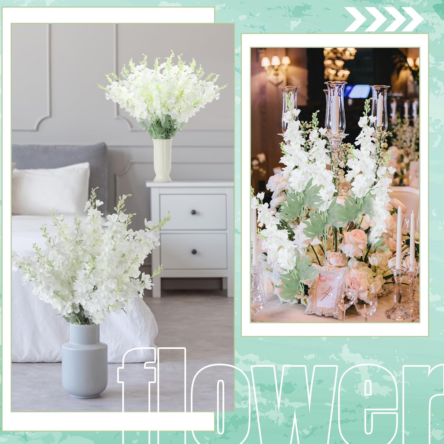 50 Pcs Delphinium Artificial Flower 35.4'' Long Larkspur Stem Silk Fake Faux Flowers Bulk for Tall Vase Floral Arrangements Home Centerpiece Table Wedding Decor (White) - Image 5