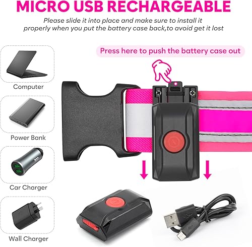 Miniatura 10 de Illumifun Cinturón LED elástico para correr, cintura LED recargable por USB, luz de seguridad de cintura de alta visibilidad para correr, ciclismo,