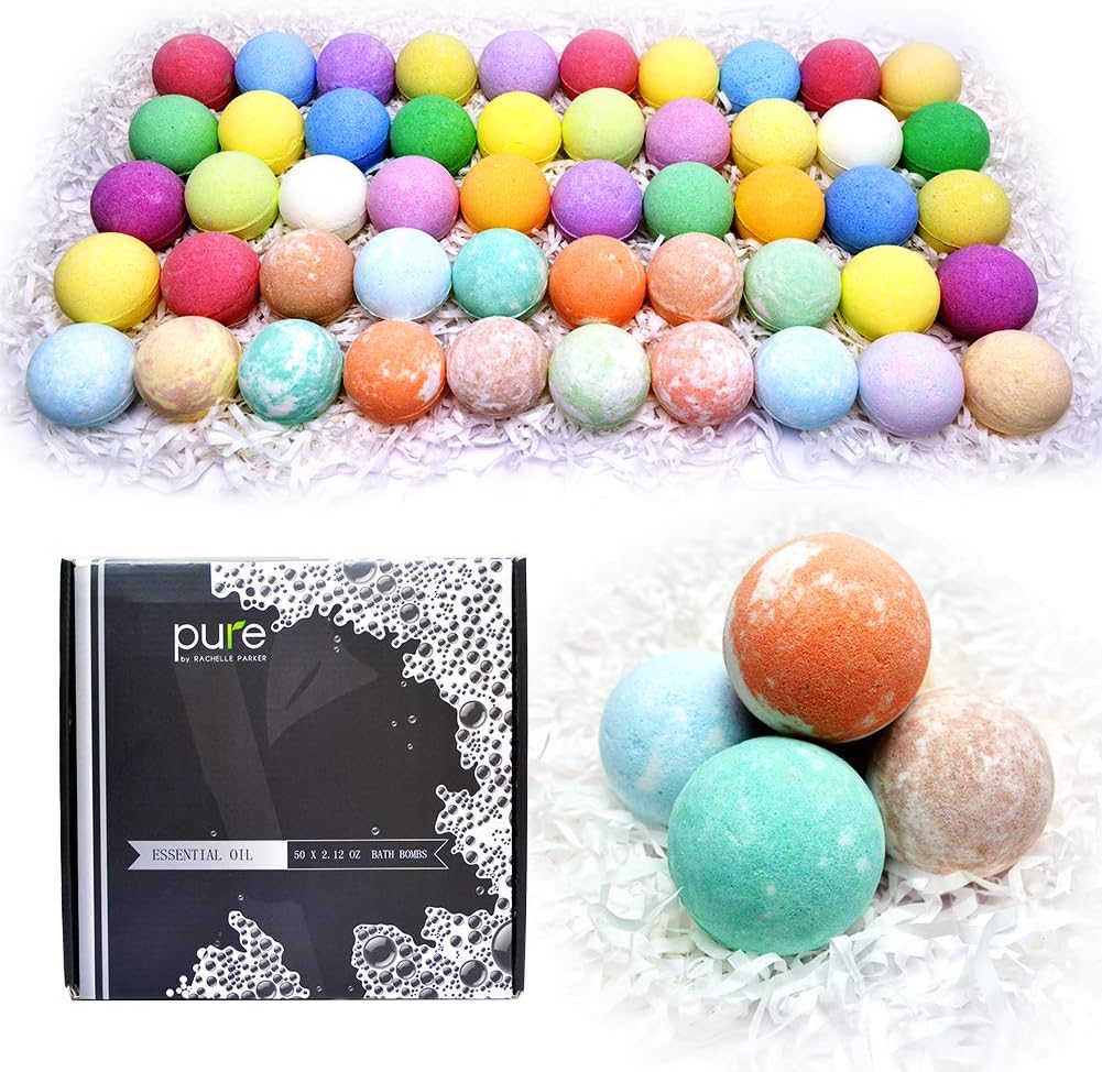Pure Parker Natural Bath Bombs Bulk 50 Pack with Essential Oils - Moisturizing Gift Set for Women with Shea Butter - Individually Wrapped for Freshness - Image 8