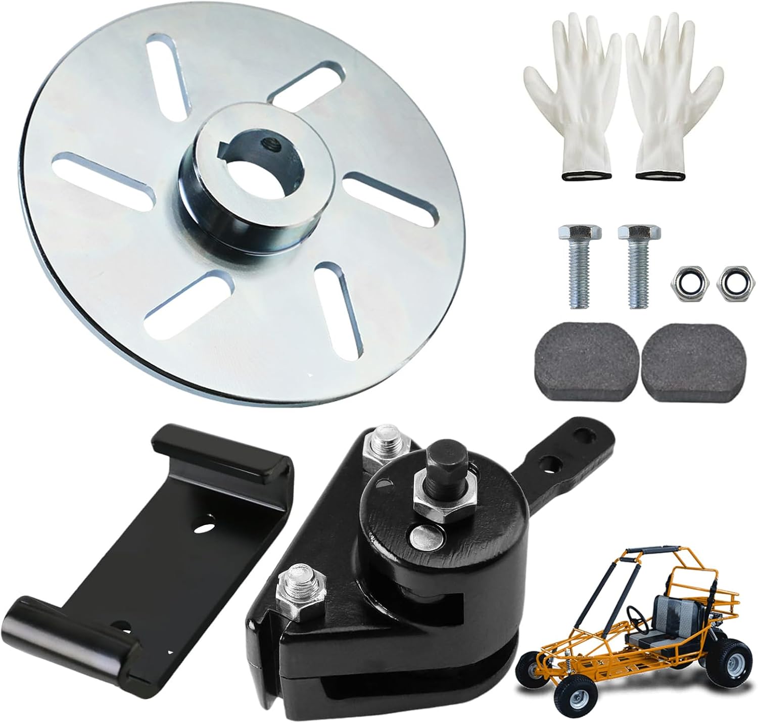 PACEWALKER Upgrade Go Kart Mechanical Disc Brake Caliper and Bracket Kit with Pads and disc for Manco 9598 9597 Yerf-Dog, Carter, ASW, Bristers, Airheart MB-1 Black