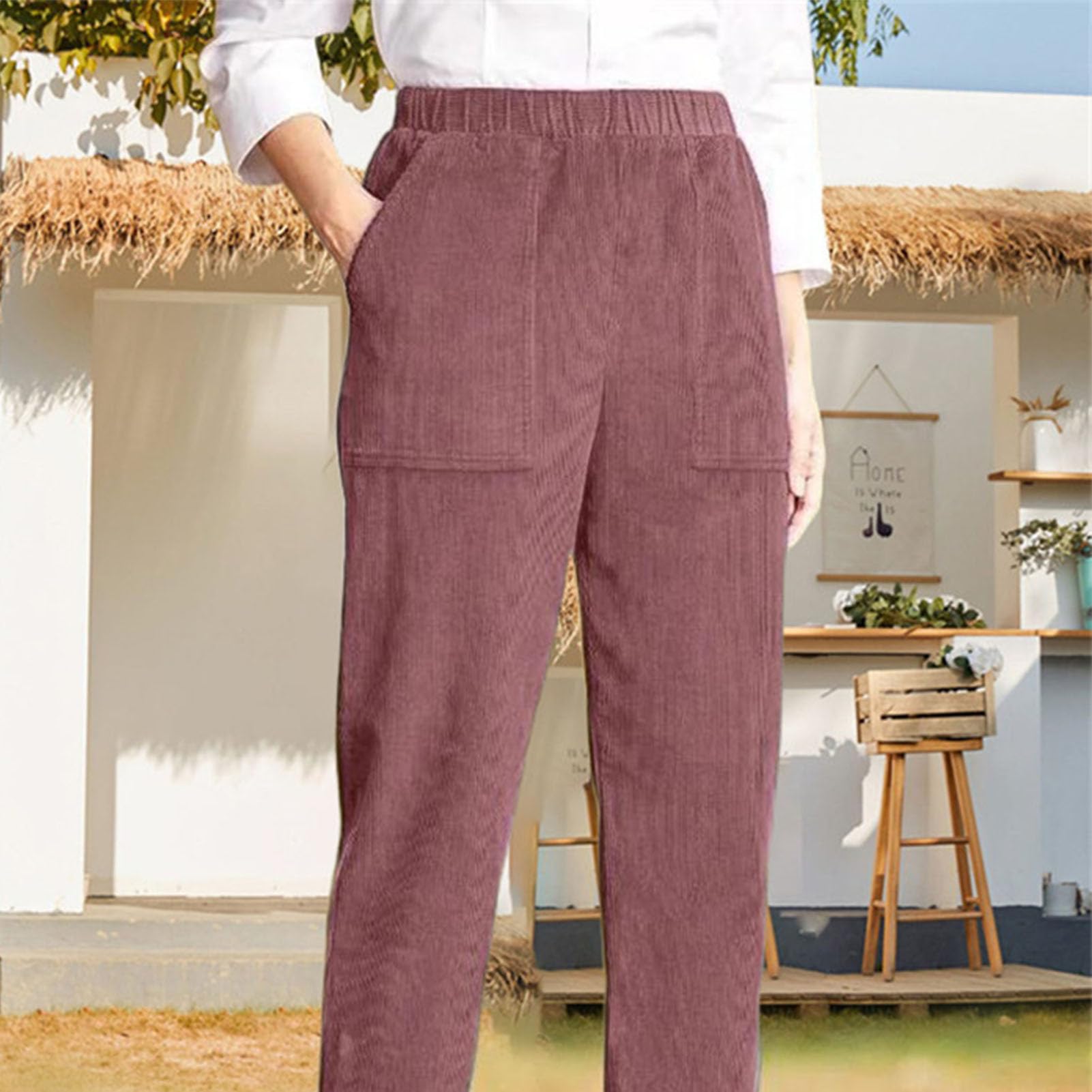 Lambo Cordhosen für Damen | Weiche Hose mit geradem Bein und Taschen - Lässige Herbsthose mit hoher Taille für Mädchen