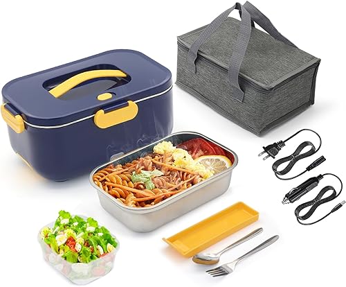 Lonchera eléctrica de 2 L, 80 W, calentador de alimentos portátil, fiambrera calentada rápida para adultos, lonchera recargable de 12 V, 24 V, 110