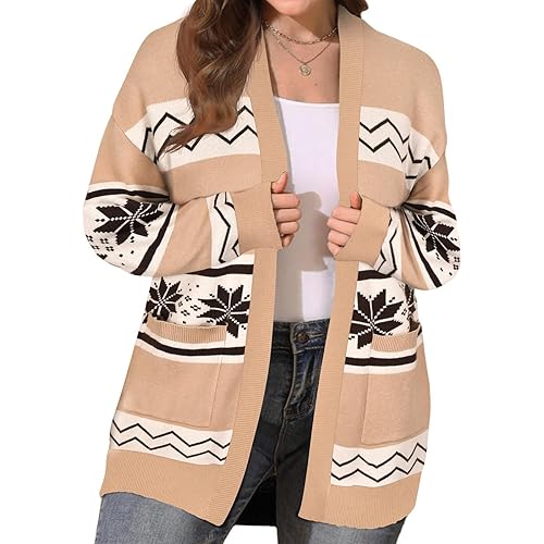CARCOS Plus Size Cardigan Sweaters for Women Open Front Long Sleeve Oversized Winter Knit Cardigan Coats Pockets XL-3XL
