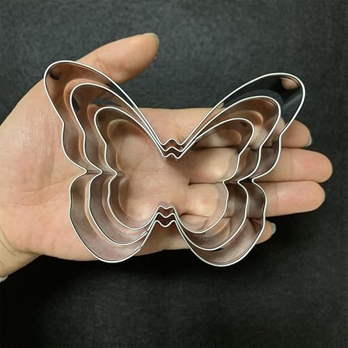 Miniatura 5 de Juego de cortador de galletas de mariposa, tamaño 3.9 pulgadas, 3.1 pulgadas, 2.4 pulgadas, 3 piezas, cortadores de galletas de fondant de mariposa