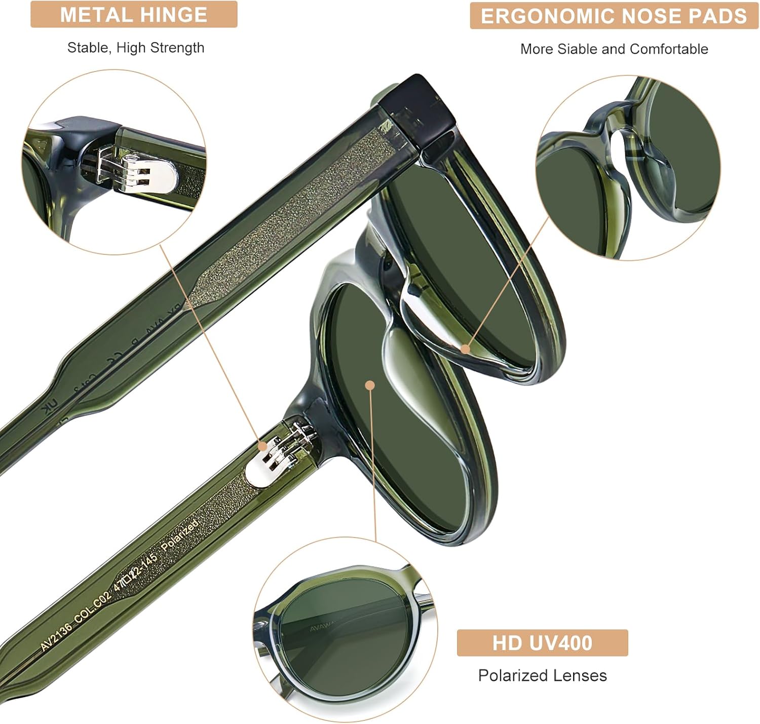 AVAWAY Polarized Mens Sunglasses Round, Italian Acetate UV Protection Retro Small Sun Glasses Fashion Shades AV2136 - Image 4