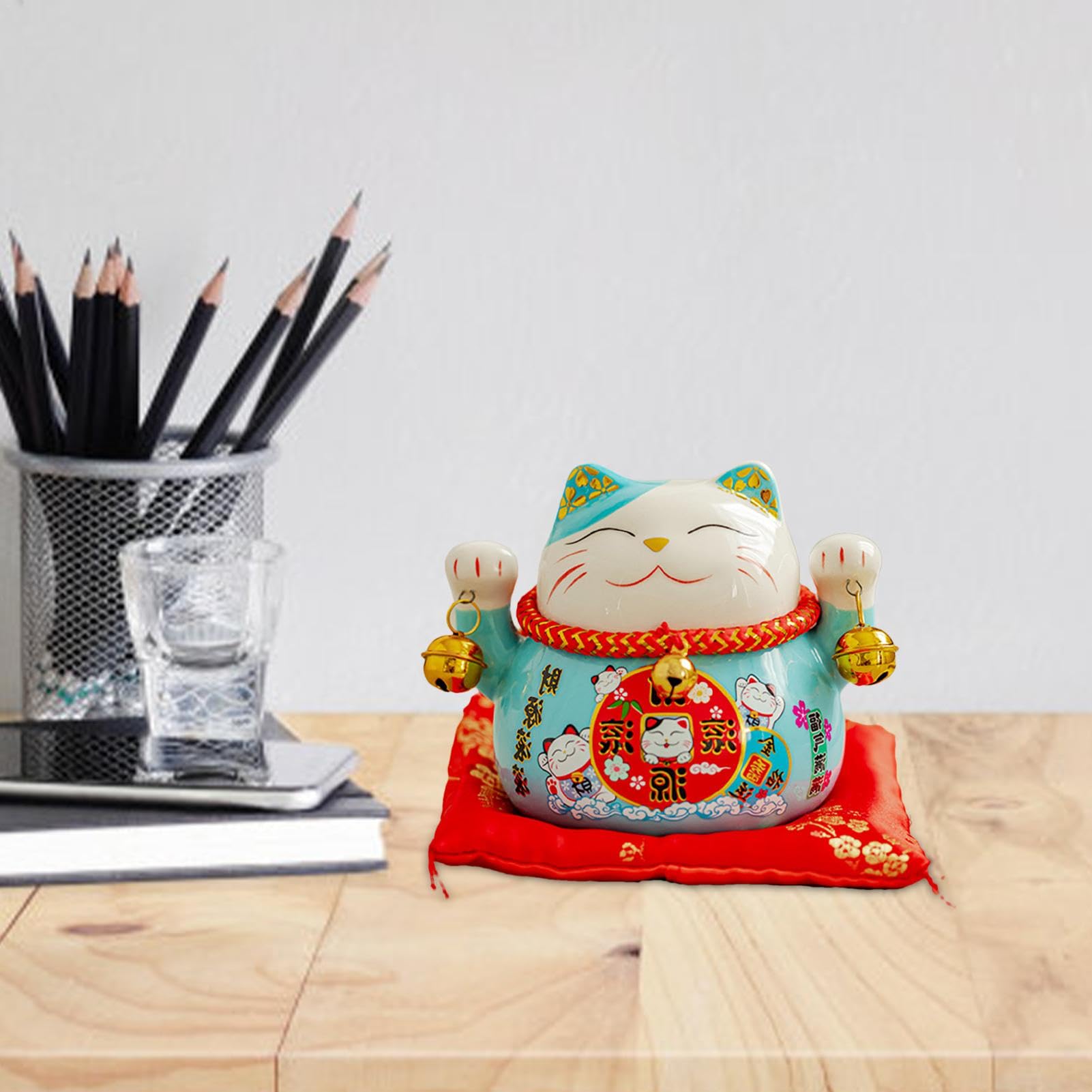 Figura de gato de la suerte | Maneki Neko Feng Shui Fortune Lucky Cat | Figura de gato de riqueza de 4.5 pulgadas, fortuna Maneki Neko Feng Shui, decoración creativa del hogar, decoración de pasteles,
