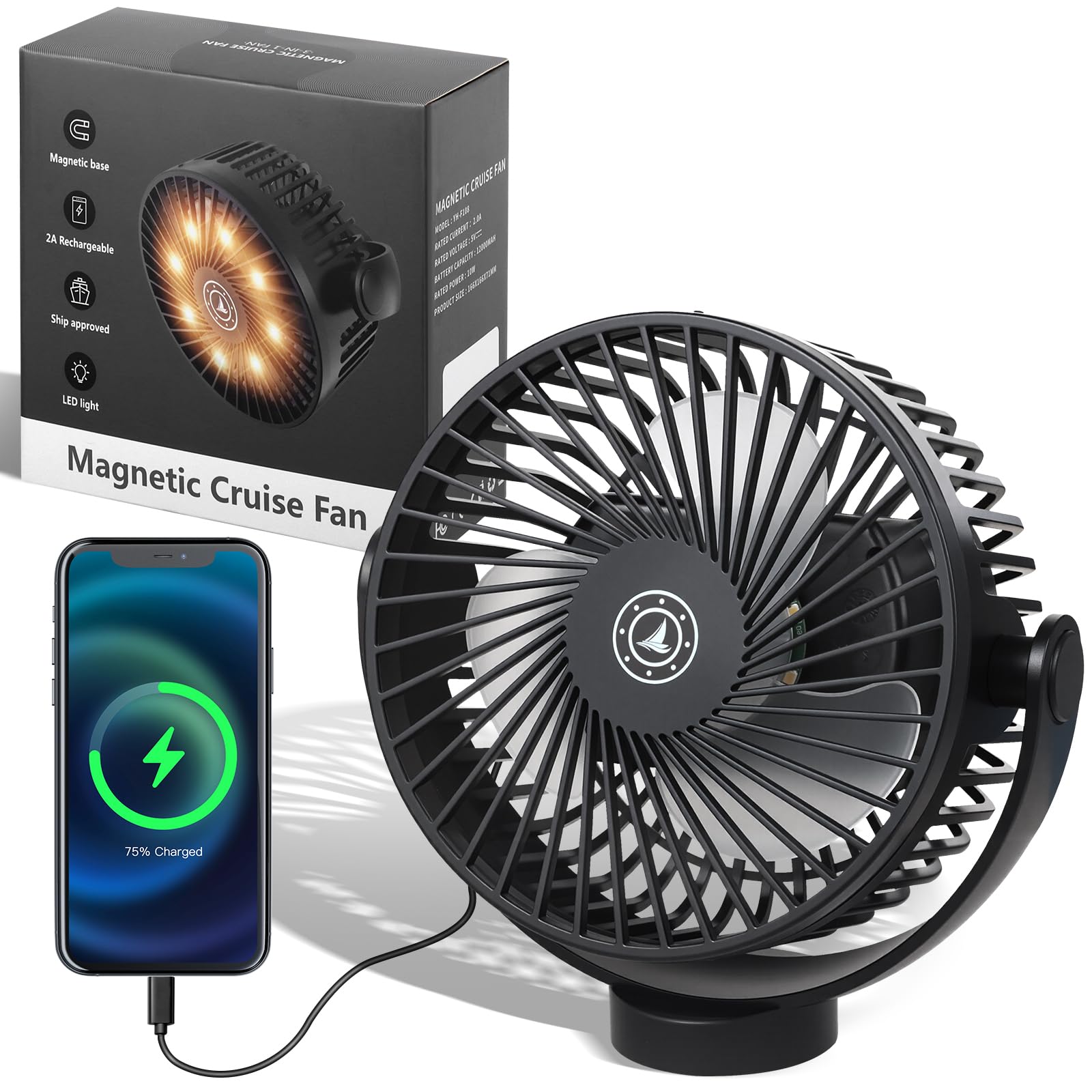 BYCRUISE『FAN STORAGE』 Amazon.com: Fanopera Magnetic Cruise Fan with 12000mAh Battery