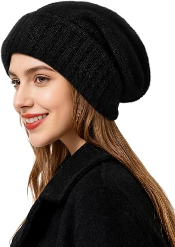 Satin Lined Slouchy Beanie Women-Winter Hats for Women Silk Lined Beanie for Winter Warm Cute Knit Hat