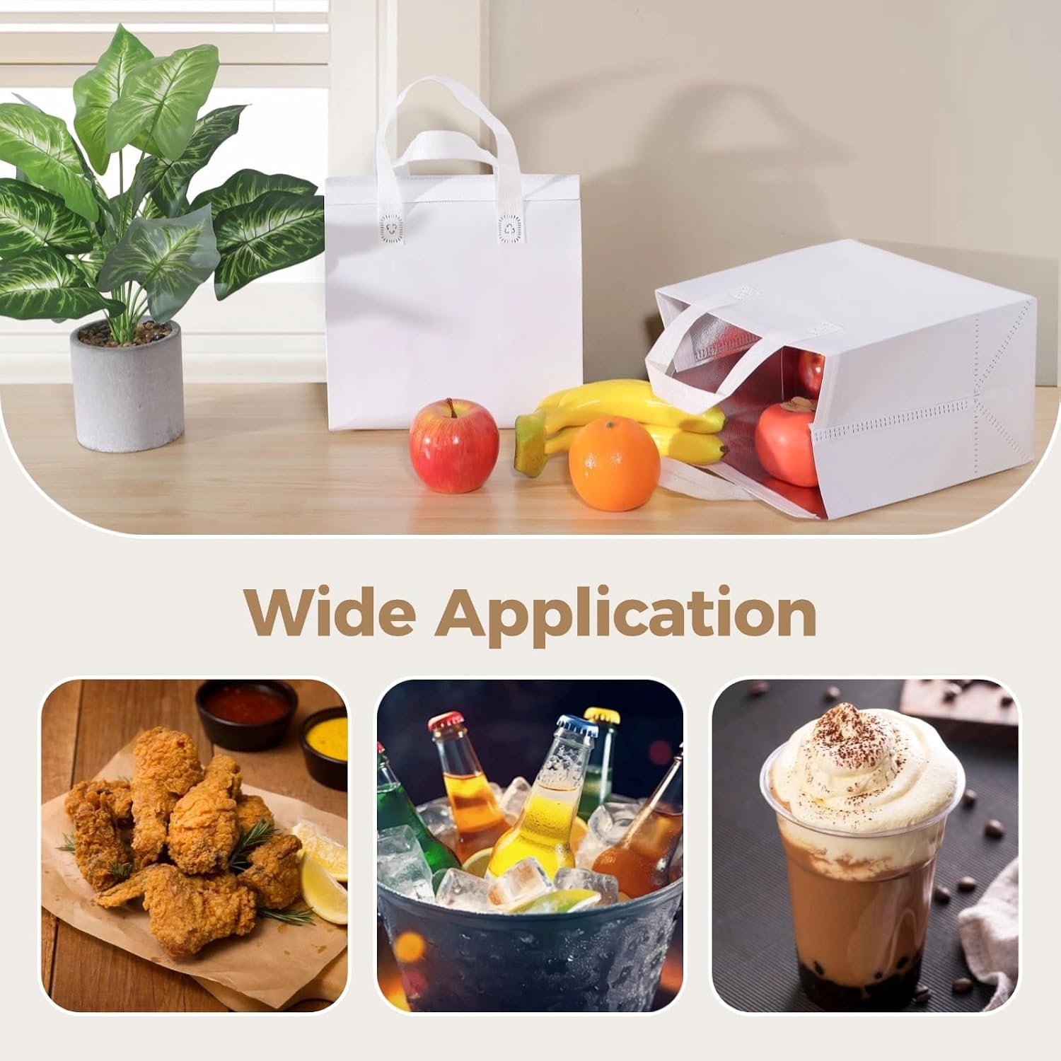 Bulk 50 Thermal Insulated Bags, 9.5 X 6 X 9.5 Inch Cooler Bags for Pizza Delivery, Milk Tea, and Hot Food