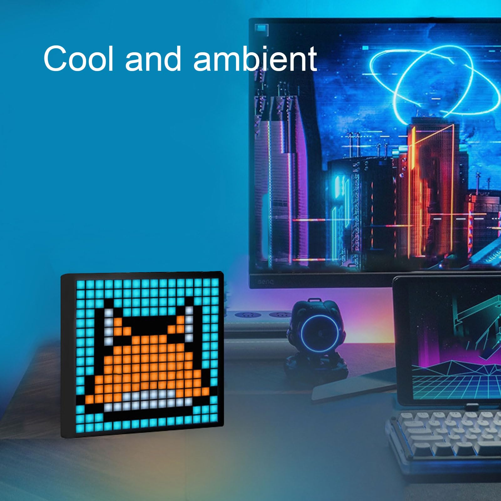 Marco de Fotos Digital Pixel Art, Pantalla LED Programable de 16 X 16, Control de Aplicación, Reloj Inteligente con Pantalla Grande LED de Píxeles, USB C, Marco de Animación Genial