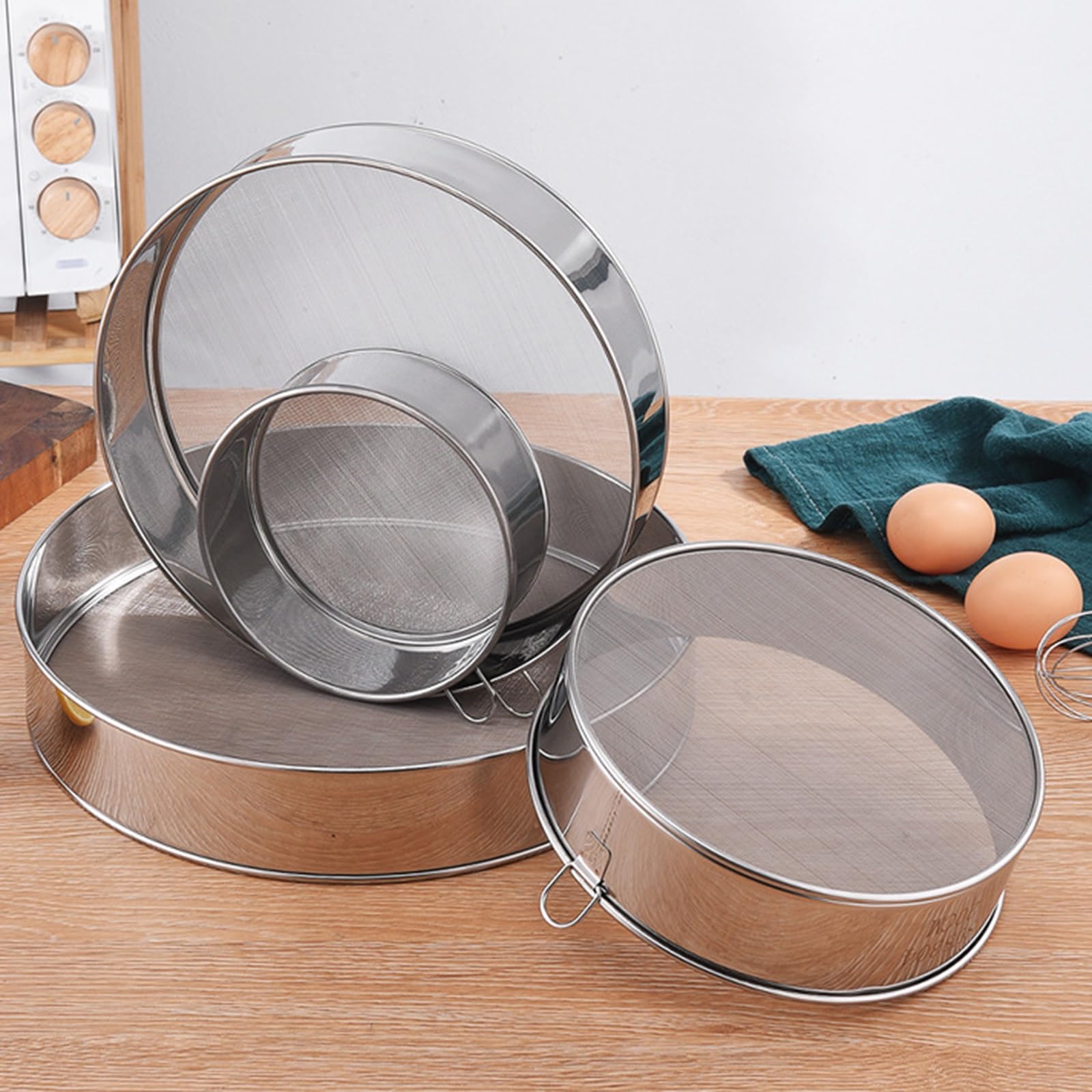 Juego de 4 coladores de harina de acero inoxidable de 15/20/25/30 cm, coladores de harina de alta precisión, 60 coladores de alimentos, colador duradero para hornear y cocinar
