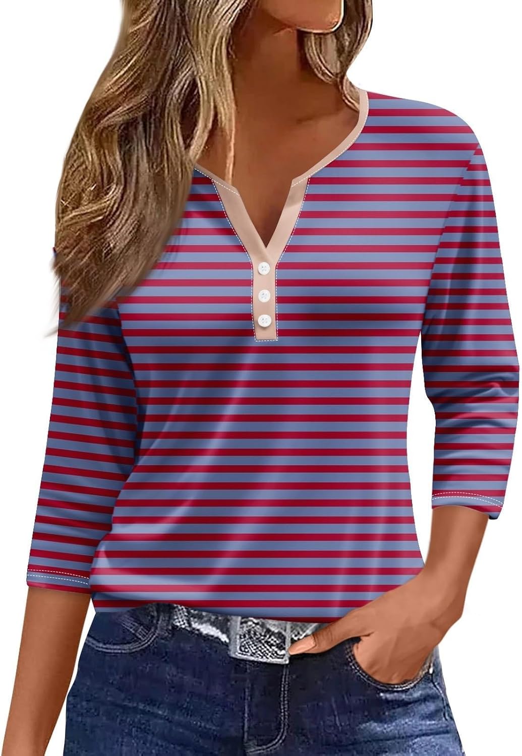 SHAOBGE 3/4 Length Sleeve Women Tops Summer 2024 Vacation...