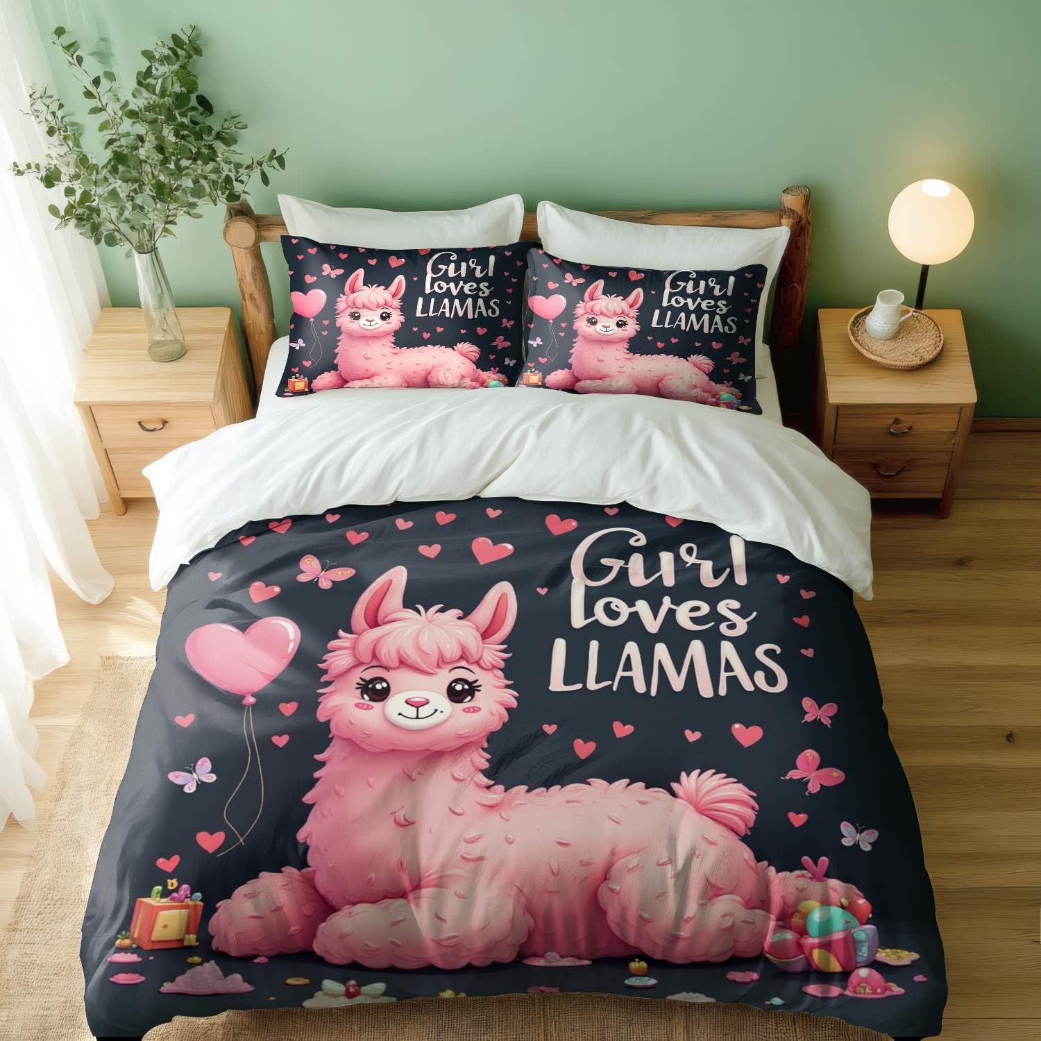 Parure de lit cadeau originale pour fille avec sa housse de couette lama