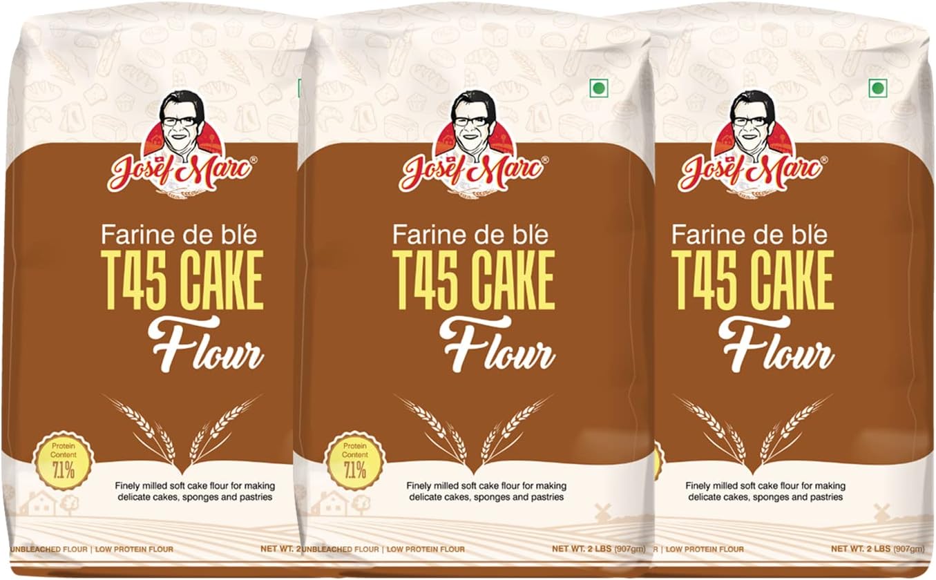 JOSEF MARC T45 Cake Flour, 2 Lbs (907Gm) - Unbleached & Low Protein Flour, All Purpose Cake Flour (Pack Of 3) Unbleached Baking Flour & Low Protein Baking Flour