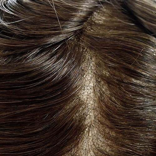 Miniatura 8 de Amiable Toupee para hombres piezas de cabello humano de encaje francés completo para hombre sistema de repuesto de 79 x 98in color marrón oscuro 2