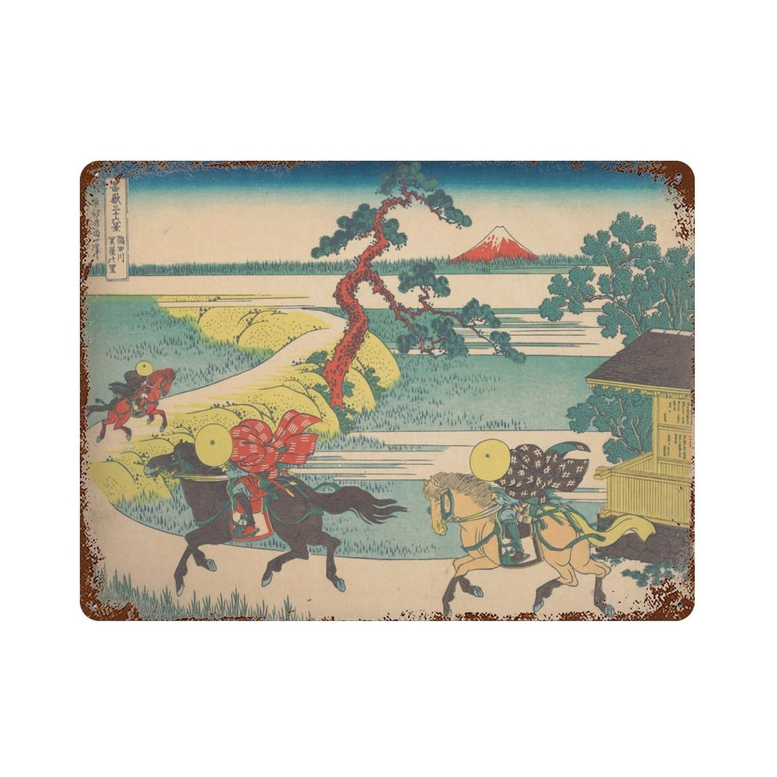 xiaoxiaoshen Hokusai Japanese Sekiya Village, Sumida River Wall Decor Art Metal Tin Poster Modern Home Decor Art Home Bar Shop Decorations Vintage Sign 30x40cm