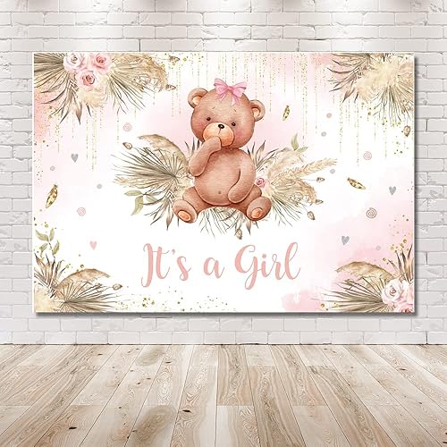 Miniatura 6 de MEHOFOND Telón de fondo bohemio para baby shower de niña, decoración de fiesta de baby shower, decoración bohemia de pampas Gass It's a Girl Baby