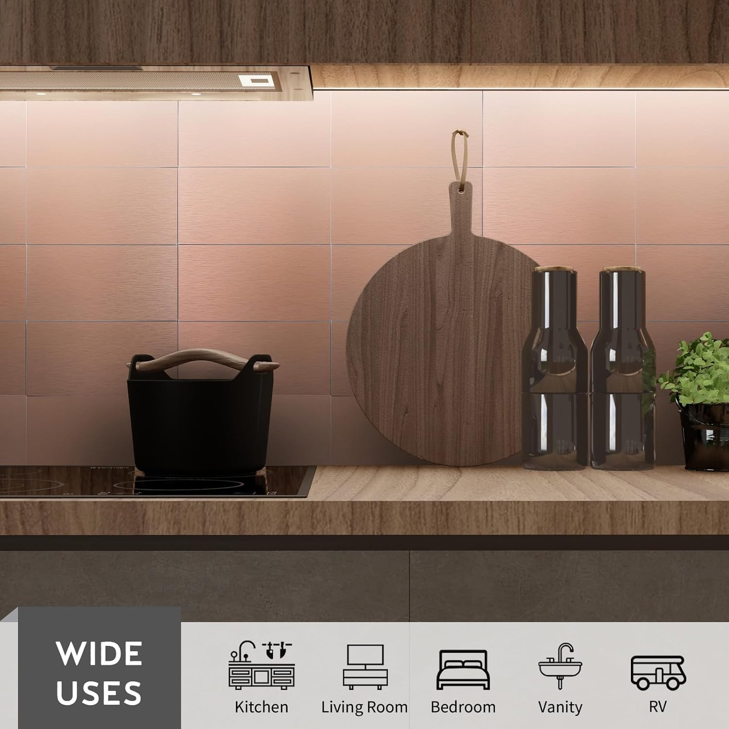 48 Pieces Copper Peel and Stick Backsplash, 3"x6" Metal Backsplash Peel and Stick Subway Tile for Kitchen Bathroom Fireplace