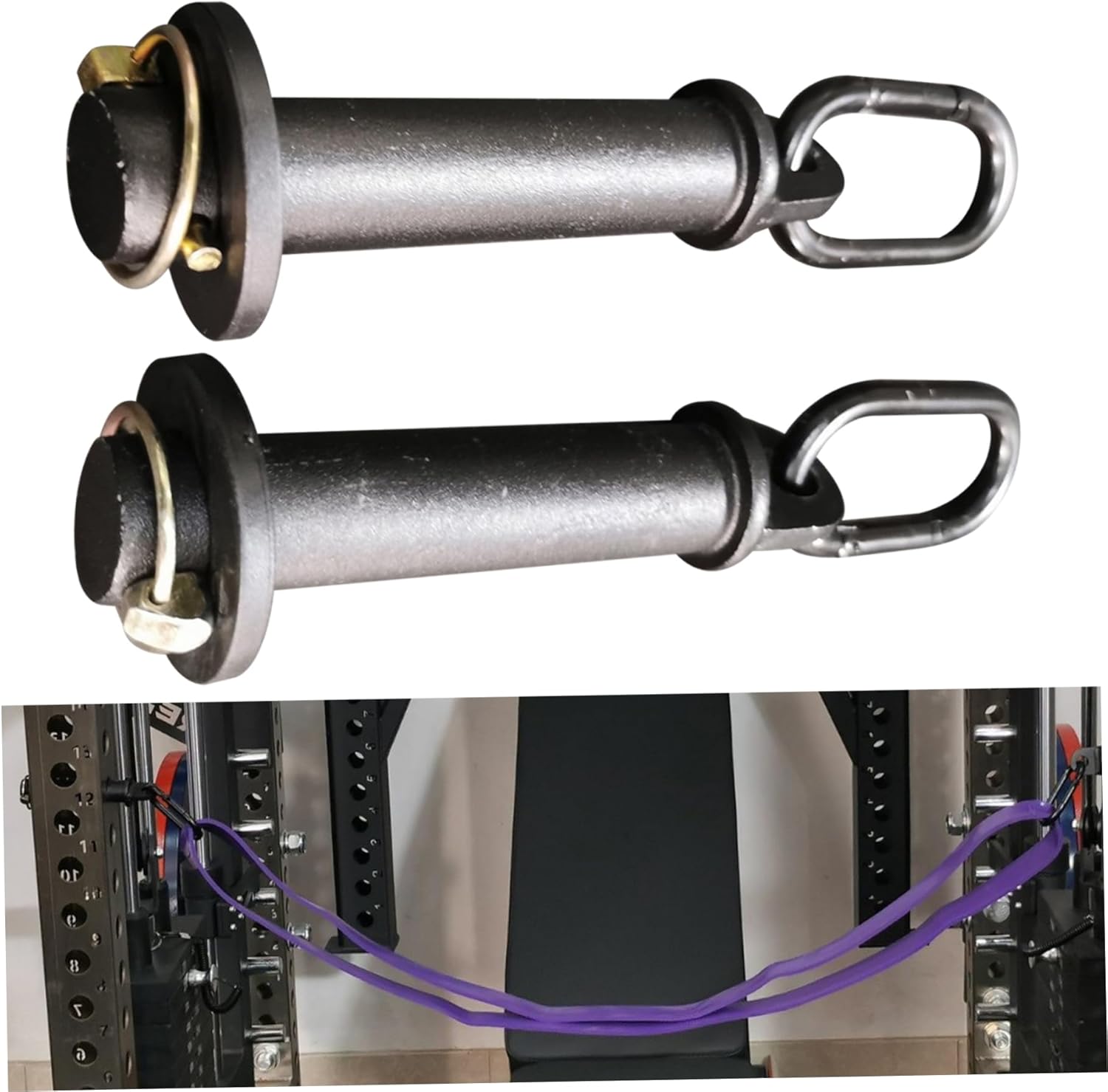 1 Pair Squat Rack Attachments for Elastic Band, Alloy Steel Power Rack Attachments for Home Fitness Gym Equipment Accessories, Fits on 3X3 with 1" Hole, Sports