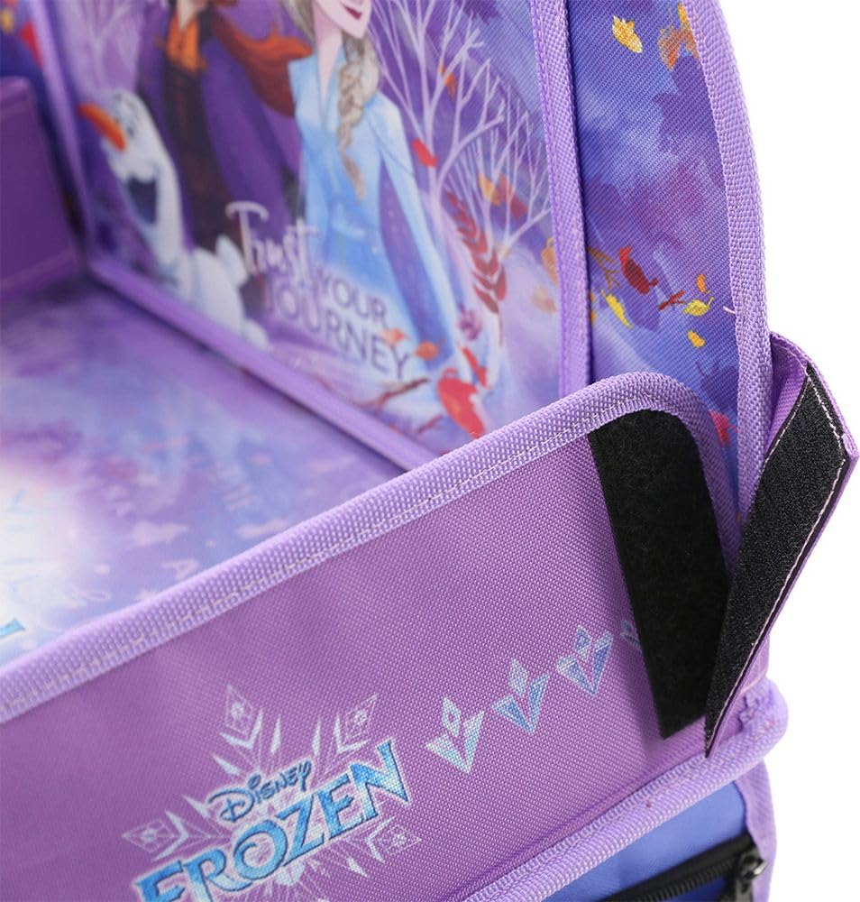 Tataway Disney Reine des Neiges Table de Voyage Auto - Plateau Fille avec Graphiques Elsa Anna Olaf - Confortable et réglable - Table avec Poches de Rangement - Étagère Multifonction pour Dessins et