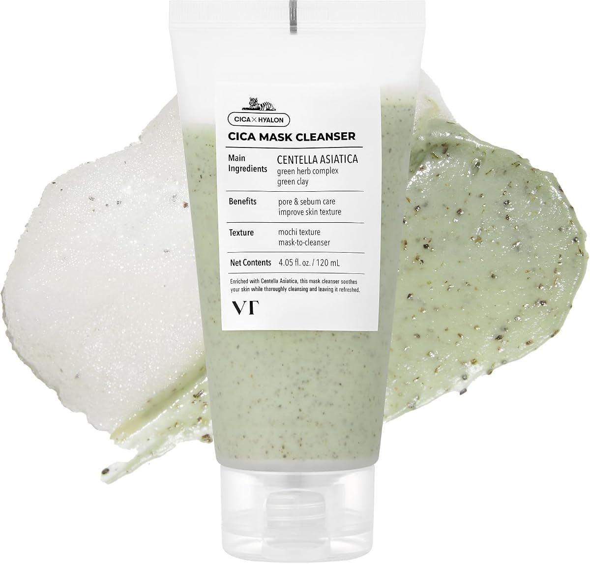 VT COSMETICS CICA Mask Cleanser, 2-in-1 Facial Wash, 4.05 fl. oz | Non-Drying Clay Mask, Gentle Pore Care, Exfoliating, Hydrating, Centella Asiatica for Acne-Prone & Sensitive Skin