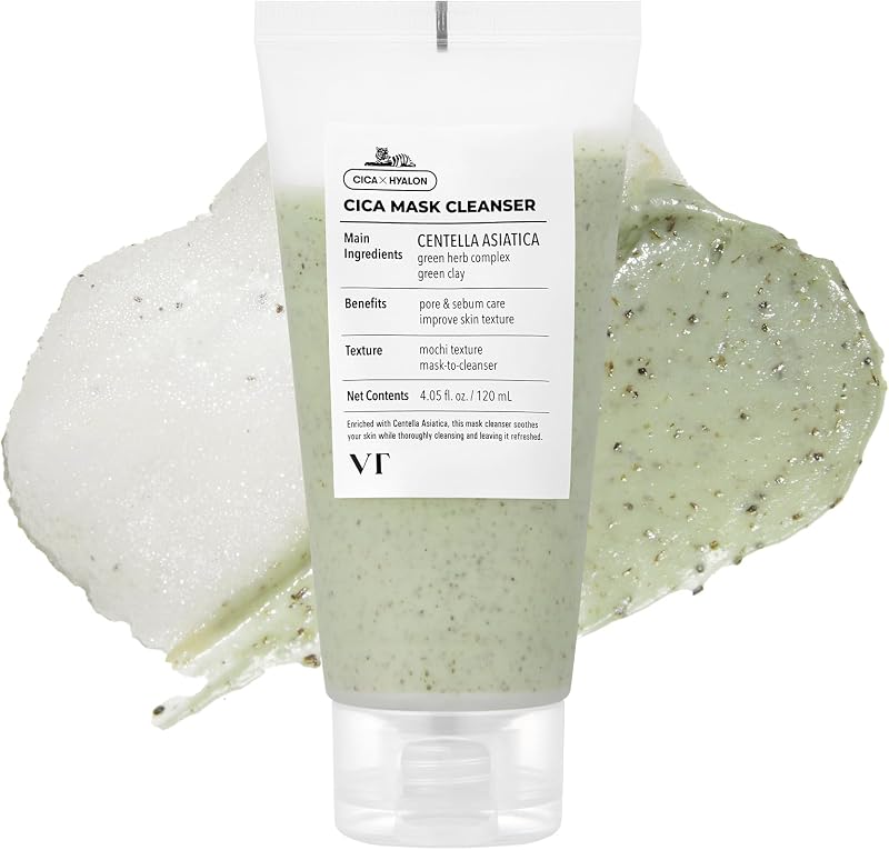 VT COSMETICS CICA Mask Cleanser, 2-in-1 Facial Wash, 4.05 fl. oz | Non-Drying Clay Mask, Gentle Pore Care, Exfoliating, Hydrating, Centella Asiatica for Acne-Prone & Sensitive Skin