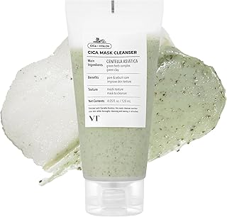 VT COSMETICS CICA Mask Cleanser, 2-in-1 Facial Wash, Non-Drying Clay Mask, Gentle Pore Care, Exfoliating, Hydrating, Centella Asiatica for Acne-Prone & Sensitive Skin, Korean Skincare (4.05 fl. oz)