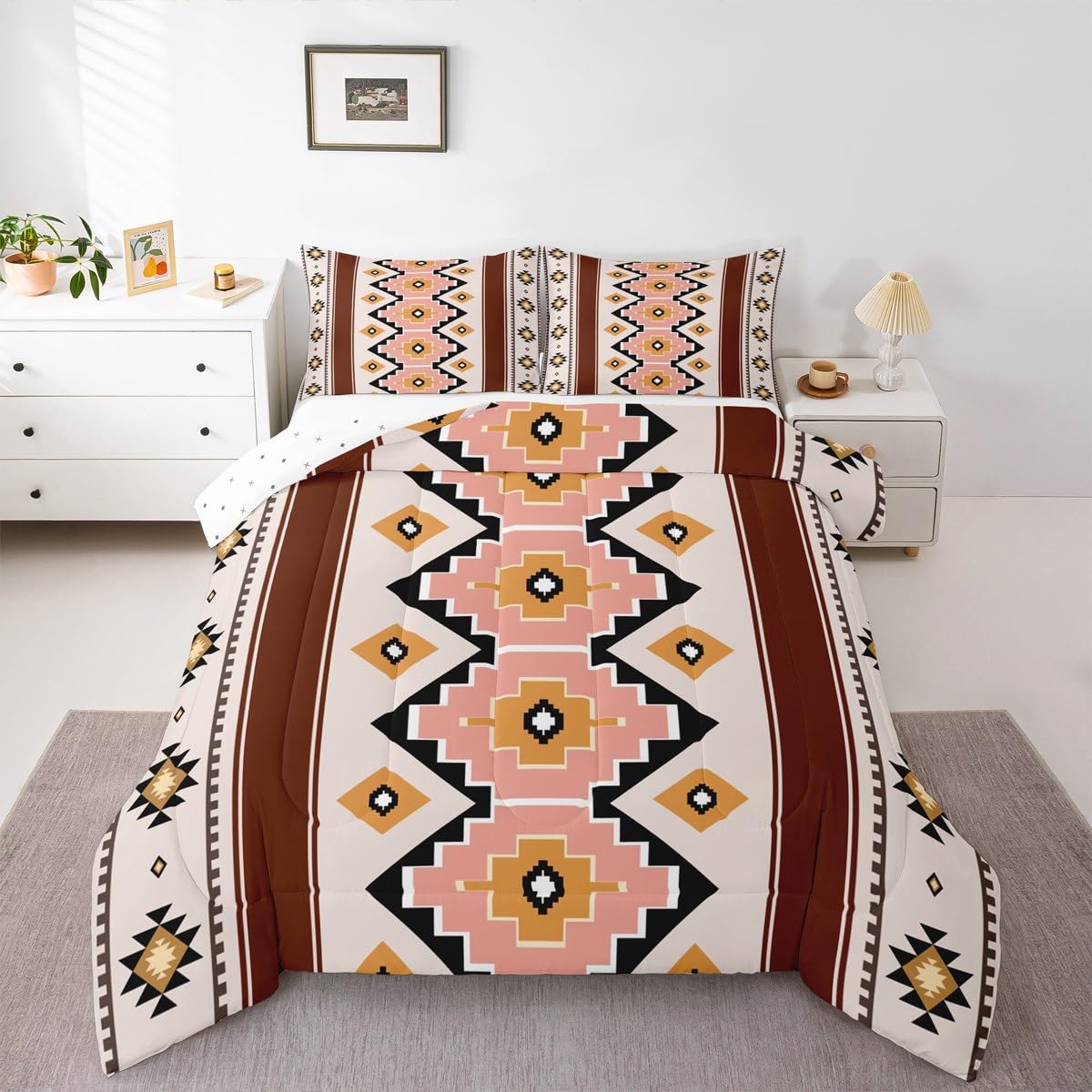 Feelyou Boho Aztec Kids Comforter Set Twin Size West Bedding Set Wheat Brown Duvet Quilt for Kids Boys Girls Bedroom Western Decor Microfiber Ultra Soft Breathable